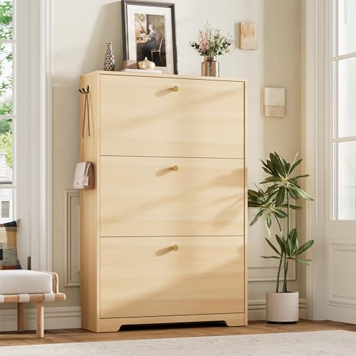 Nicetree Slim Natural Oak Shoe Storage Cabinet