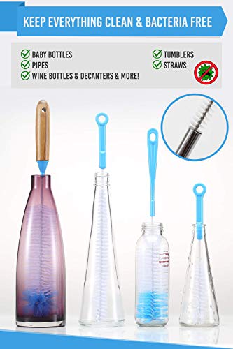 Bottle Brush Cleaner 5 Pack - Long Water Bottle and Straw Cleaning Brush - Kitchen Wire Scrub Set for Washing, Wine Decanter, Baby, Kombucha, Pipes, Hydro Flask Tumbler, Sinks, Beer Brewing Supplies - Thumbnail 3