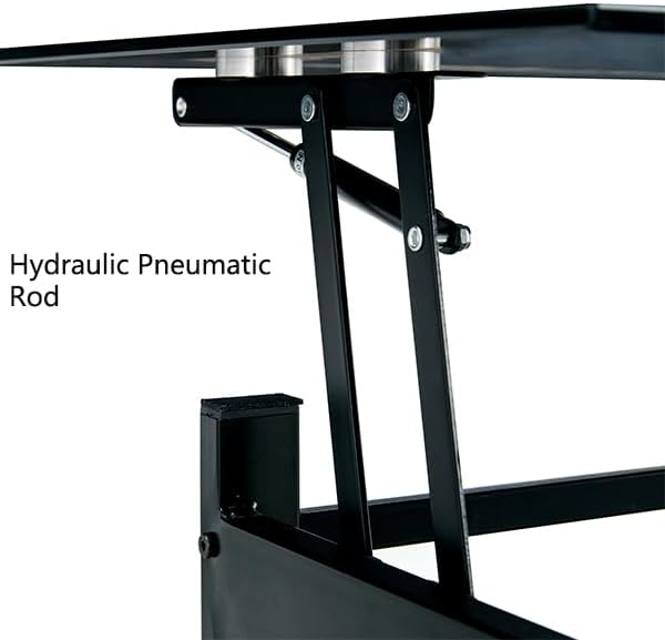 Miniatura 6 de Mesa de centro de cristal negro para sala de estar, mesa de cóctel Mordern de 2 capas con almacenamiento rectangular de vidrio templado, patas de