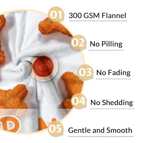 Mercuryelf Custom Dinosaur Chicken Nugget Blanket - Soft, Fuzzy & Warm - 50x60 Inches Flannel Throw Blankets for Living Room, Sofa - White Novelty Throws Gift for Teens