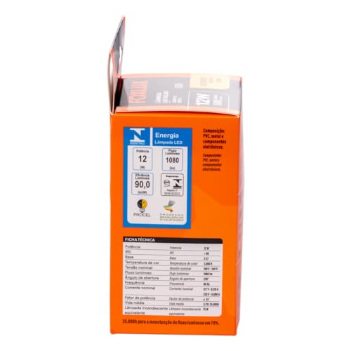 Lâmpada LED Bulbo Foxlux – 12W – 3000K – Luz Amarela – 1080 lm – Base E-27 – Bivolt – Vida média: 25