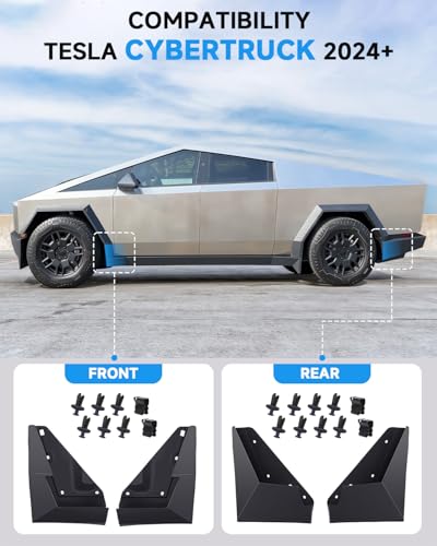 Image of Mud Flaps Compatible with Tesla Cybertruck 2024, No Drilling OEM Style ABS Front & Rear Mud Grards Fender Splash Guards for Cybertruck Accessories Set of 4