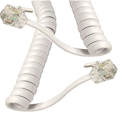  Cablepelado, Cavo telefonico a spirale, 4 fili RJ10, da 2 metri, bianco.