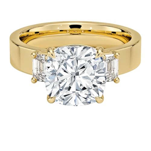 3 CT Cushion Cut Lab Grown Diamond Emerald Three Stone Engagement Ring