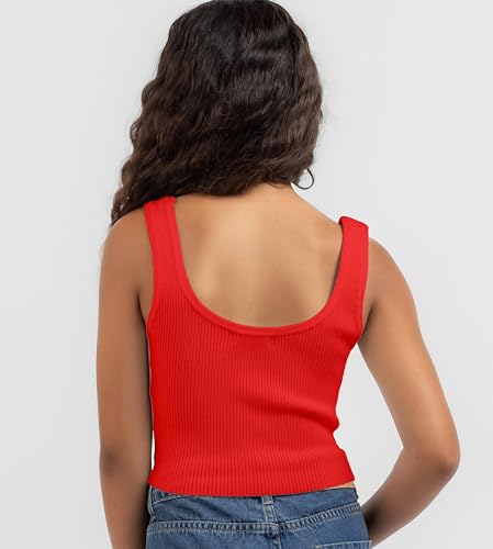 Image of KYDA KIDS Girl's Casual Sleeveless Solid Cotton Rib Knitted Square Neck Crop Tank Top for Girls