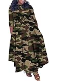 SHINFY Womens Camo Long Sleeve Plus Size Dress African Camouflage Print A-line Flowy Long Maxi Dress with Tie