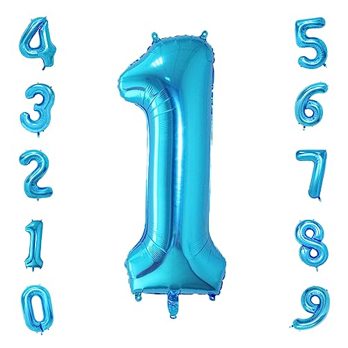 Image of 40 Inch Blue Number Balloons, Helium Mylar Foil Number Balloons for Birthdays, Number 1 Balloon for Party Wedding Bachelorette Birthday Bridal Shower Graduation Anniversary Celebration Party