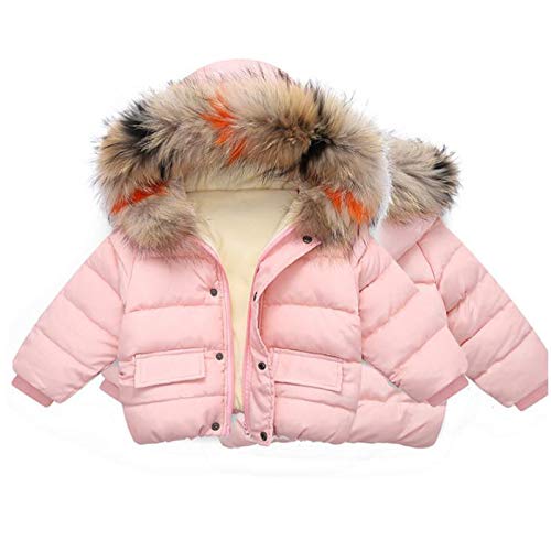 KAGAYD Kids Toddler Boys Girls Winter Coat Furry Collar Hooded Light Puffer Padded Jacket Windproof Outwear2