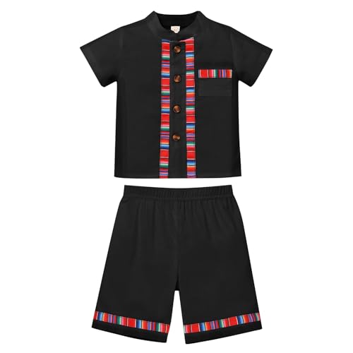 Image of ABEHIK Baby Boys Mexican Outfit Short Sleeve Embroidery Shirt Shorts Set Kids Traditional Fiesta Cinco De Mayo 2PCS Clothes