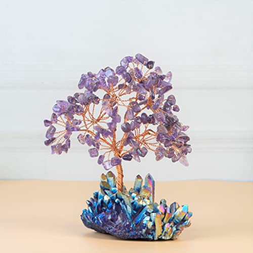 Image of Crocon Amethyst Crystals Tree with Rainbow Titanium Cluster Base Tree