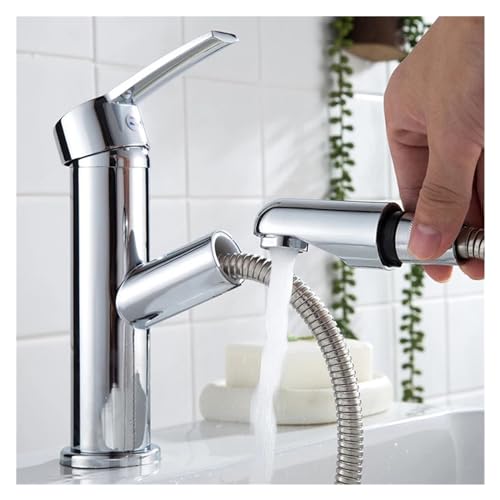 Robinet pivotant extractible en laiton pour évier de salle de bains