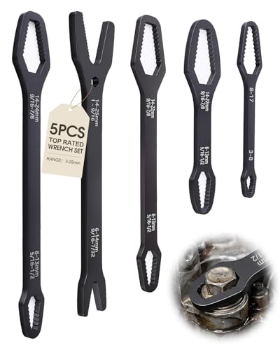 Vorhixa 5PCS Universal Self Adjusting Wrench Double Ended Car Torx Wrench Set with Self Locking for 1/8 to 1 Inch Nuts Multifunctional Spanner Hand Tools for Auto Repair Home Outdoor Riding