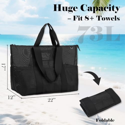 Image of Fammart Large Mesh Beach Bag for Women, Oversized Beach tote Swim Pool Bag