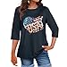 Women's Patriotic Flag Printed Shirts Round Neck 3/4 Sleeve Tops 250th Anniversary USA Casual Blouse