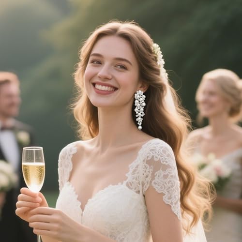 BriLove Women's Wedding Bridal Crystal Simulated Pearl Multi Beaded Cluster Chandelier Dangle Earrings2