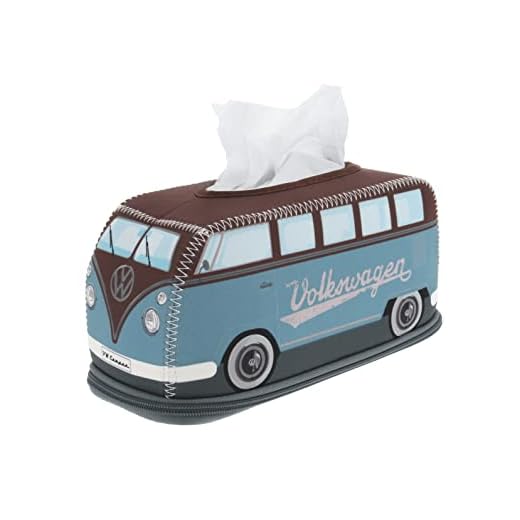 BRISA VW Collection - Volkswagen Furgoneta Hippie Bus T1 Van Dispensador de Pañuelos de Papel de Neopreno, Caja de Servilletas, Dispenser de Tejidos Faciales para Baño y Cocina (Petróleo/Marrón)