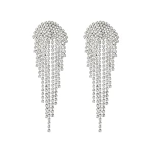 Luxury Women’s Long Fringe Sparkling Crystal Drop Earrings Glossy Rhinestone Dangle Earrings Bridal Wedding Party Jewelry
