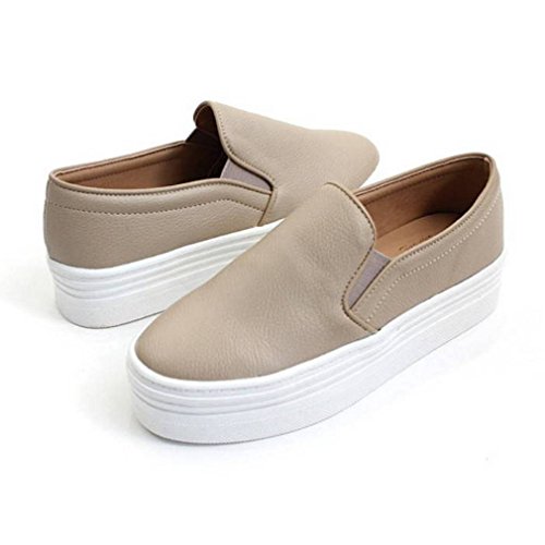 EpicStep Women's Casual Simple Slip-On Mid Heels Thick Soles Platform Shoes Low Fashion Sneakers (5.5, Beige)2
