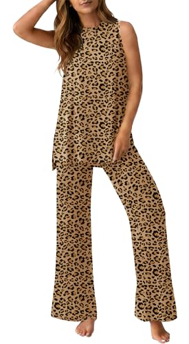 Image of PrinStory Womens Pajamas Sets 2 Piece Soft Pjs for Women Sleeveless Pajama Set Summer Loungewear with Pockets