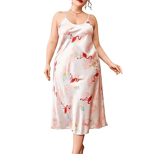 Necalisi Albornoz para mujer, ropa de dormir de satén, camisón corto para mujer, vestido de noche corto, cuello en V, ropa interior básica, negligee, Rosa., XXL