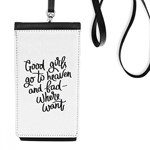 Sac téléphone noir en cuir faux smartphone avec citation et porte-monnaie intégré