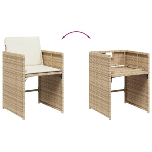 Image of 6-Piece Patio Dining Set with Tempered Glass Table and High-Back Chairs, Modern Outdoor Furniture in Beige Poly Rattan and Black Steel Frame, Weather-Resistant Garden Seating