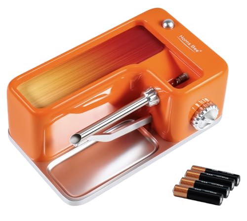 Horns Bee Cigarette Rolling Machine – Electric Tobacco Injector Smoke Machine with Adjustable Firmness 2 Power Option AAA/Type-C, Pre-Rolled Cones Compatible Cigarette Roller Accessories (Orange)