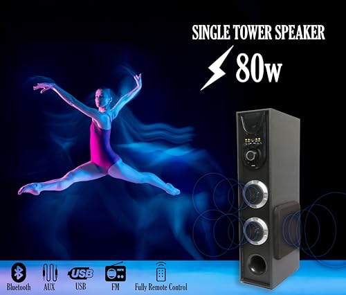 Image of UIC Dj Mini-80W 5.25 Inch Single Bluetooth Party Subwoofer Floor Standing Speaker 3 Inch Dual Satellites with Extreme Bass Mic Slot Aux USB Fm & Remote Control Black (UIC-TWR-5103)