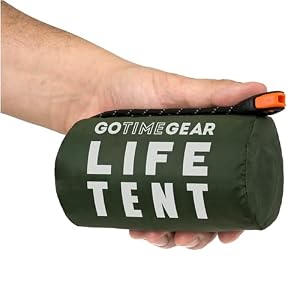 Go Time Gear Survival Life Tent • 2 Person Mylar Emergency Shelter Tube Tent + Paracord • All-Weather Protection for Camping, Hiking, & Survival Kits • Includes Emergency Whistle