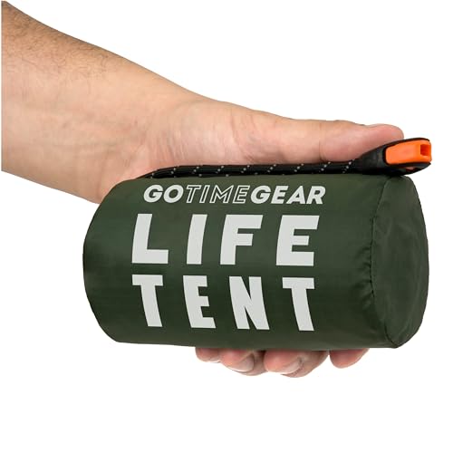 Go Time Gear Emergency Tent - Reflective Heat Shield for Survival Gear & Supplies - Waterproof & Windproof Shelter for Emergency Supplies - Ultralight Design for Go Bag - Pack of 1, Green by Go Time Gear - Used condition - US$17.42