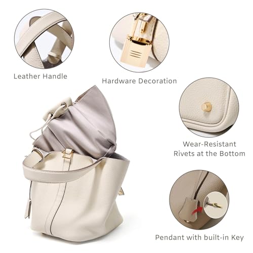 Genuine Leather Bucket Bag with Lock Closure, Genuine Leather Lock Design,Versatile Shoulder Handbag2