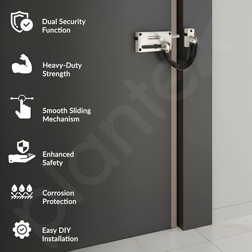 Image of Plantex Door Chain with Baby Latch /Door Chain Lock for Main Door /Latch Lock for Door /Heavy Duty Door Safety Guard Lock for Home, Hotel & Office Security - Pack of 1 (DTK-294-Satin)