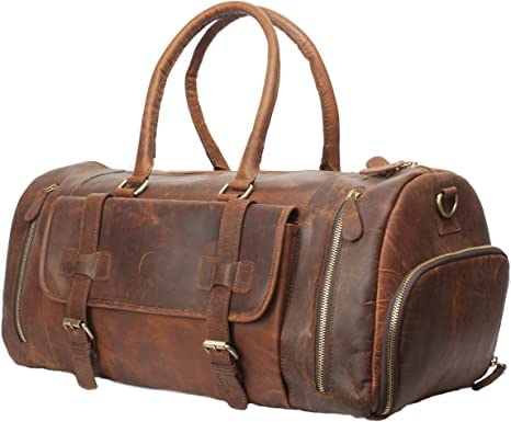 Vintage Crazy Horse Leather Men's Travel Duffle Luggage Bag