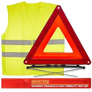GADLANE 2 In 1 Emergency Warning Triangle & Hi Vis Vest Kit Car Road Safety Reflective Ece R27 & High Visibility Vest European Travel Roadside Breakdown, European Driving Kit Breakdown Triangle Hi Vis