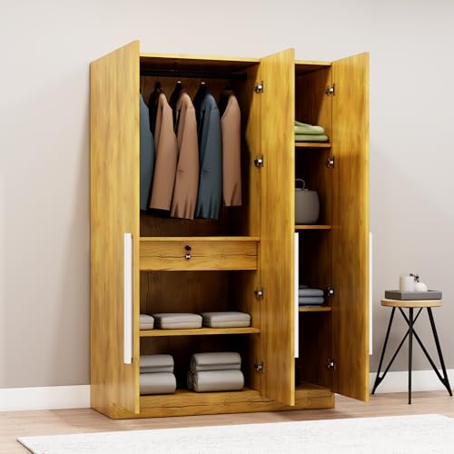 Image of Bniture 3 Door Wardrobe for Bedroom with Lockable Door & Hanging Space | Almirah for Clothes with Elevated Bottom Base | Wardrobe for Storage | 3 Years Warranty (Giant Wood, HXWB111)