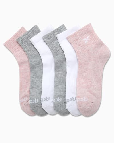 Image of Reebok Womens Quarter Socks 6 Pack Comfort Cushioned Athletic Socks | Moisture-wicking Fabric Keeps Feet Dry, Flexible Knit Hugs the Arch, Plush Footbed Absorbs Shock
