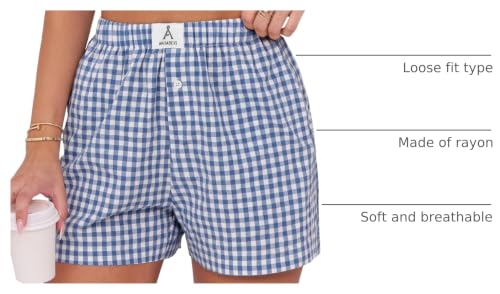 Image of ANRABESS Boxer Shorts for Women Gingham Pajama 2026 Summer Casual Lounge Sleep Plaid Shorts Y2K Beach Bottoms