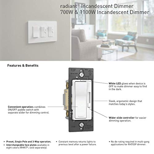 Legrand Radiant Dimmer Light Switch, 700W Rated For Incandescent And Halogen Lights, Tri Color, Rh703Ptcccv6 #TOP3