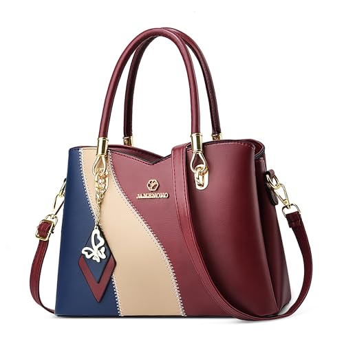 DORRISO Elegante Antirrobo Bolso de Mujer Bolso de Asa Superior Simple Bolsos Cruzados Señora Ligero Bloqueo de Color para Trabajo Viaje Oficina Fiesta Impermeable PU Cuero Rojo