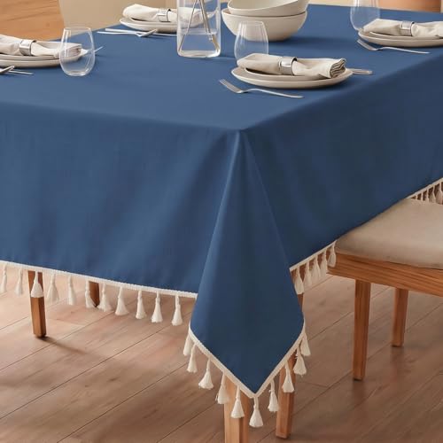 Image of Urban Space 100% Cotton Dining Table Cover for 4 Seater, Solid Cotton Table Cloth for Center Table (Aura Indigo, 4 Seater)