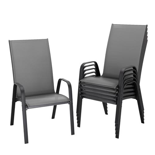 Image of JEAREY Patio Dining Chairs Set of 6, Outdoor Stackable Dining Furniture Set, All Weather Dining Set for Lawn, Garden, Backyard, Poolside, Grey