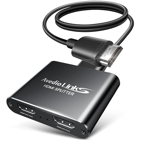 avedio links HDMI Splitter 1 in 2 Out 4K@60Hz [with 4 ft HDMI Cable], Aluminum Alloy 4K HDMI Splitter for 2 Same Screen, 1x2 HDMI 2.0 Splitter Mirror Only, Support Full HD 1080P 3D HDCP 1.4(Black) Cover
