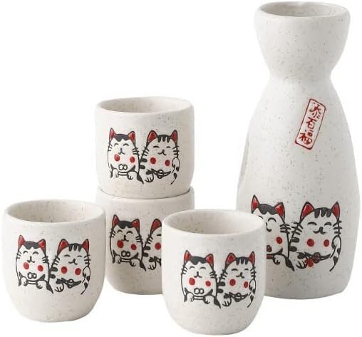 Juego de sake de cerámica japonesa tradicional y 4 tazas de vajilla para restaurante de sushi