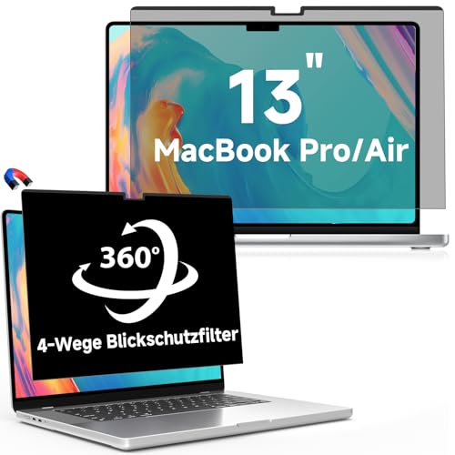 360° Magnetischer Blickschutzfolie für MacBook Air 13 (2018-2021, M1)&MacBook Pro 13 (2016-2022, M1/M2), Abnehmbarer Ant...