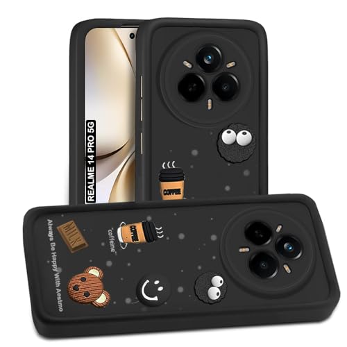 Image of AESTMO Back Case Cover for Realme 14 Pro 5G | Cute Fun Cartoon 3D Ball | Coffee Silicone Case | Full Body Protection | Camera Protection Back Cover for Realme 14 Pro 5G (Black) | Cute Fun Cartoon