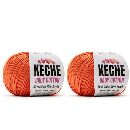 Image of Keche Baby Cotton, 60% Cotton 40% Acrylic Yarn, Soft Cotton Yarn for Crochet and Knitting, Amigurumi Yarn 4 Skeins /Balls [1.76 Oz (50g) / 180 Yrds (165m)] x 2 Orange