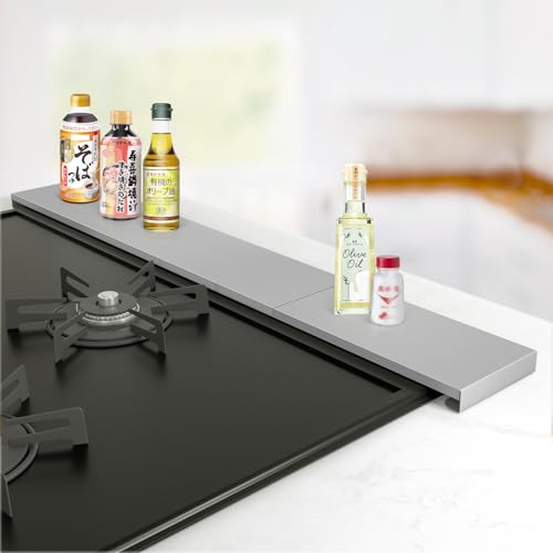 X XBEN 排気口 カバー 伸縮式 薄型 耐傷 ステンレス コンロカバー 排気構カバー 実用幅43-80cm キッチン用品 油はね汚れガード コンロ奥ラック IH対応 ガスコンロ対応（Amazon）