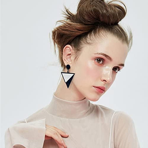 Fashion White Black Triangle Stud Earrings Acrylic Geometric Round Drop Dangle Earrings for Women Girls Summer Holiday Party Jewelry2