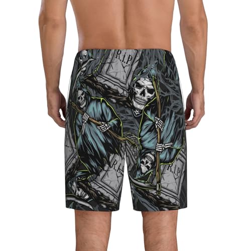 VOSERY Grim Reaper Tombstones Pattern Mens Pajama Shorts - Soft Mens Lounge Pajama Bottoms Sleep Shorts with Pockets3