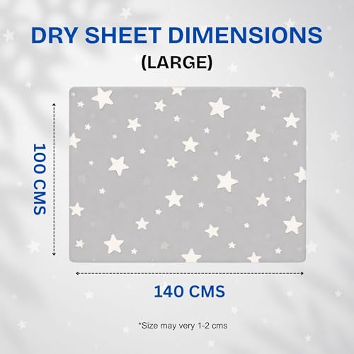 Image of Zikku Printed Dry Sheets for Baby Large Size Soft |Comfortable |Extra Absorbency|Fast Dry (100x140 cm, Grey, Star Print)